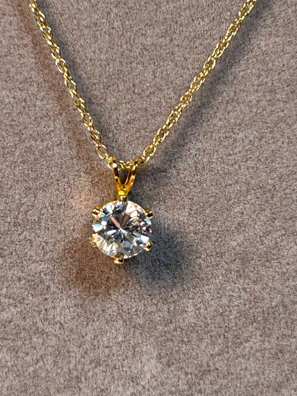 14 Kt gold Filled Quartz Crystal Solitaire Pendant Necklace 18”